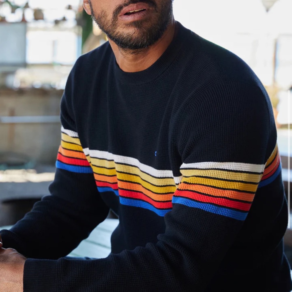 Outerknown Men's Crewneck Sweater - Black with Multicolor Stripes